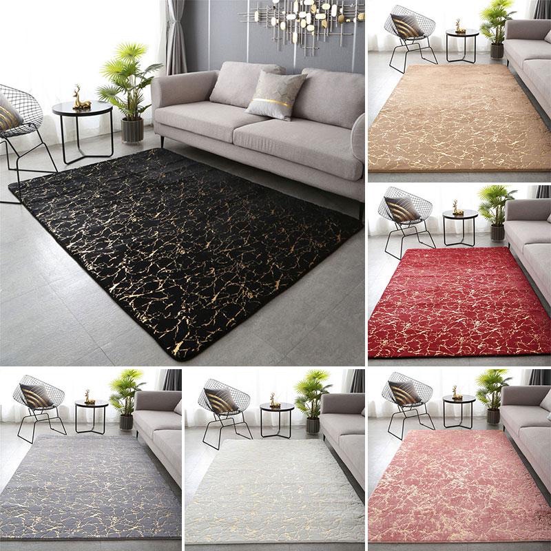 [READY STOCK] Soft Faux Rabbit Fur Area Rug Crack Gold Foil Print Carpet Fluffy Bedside Mat Living Room.