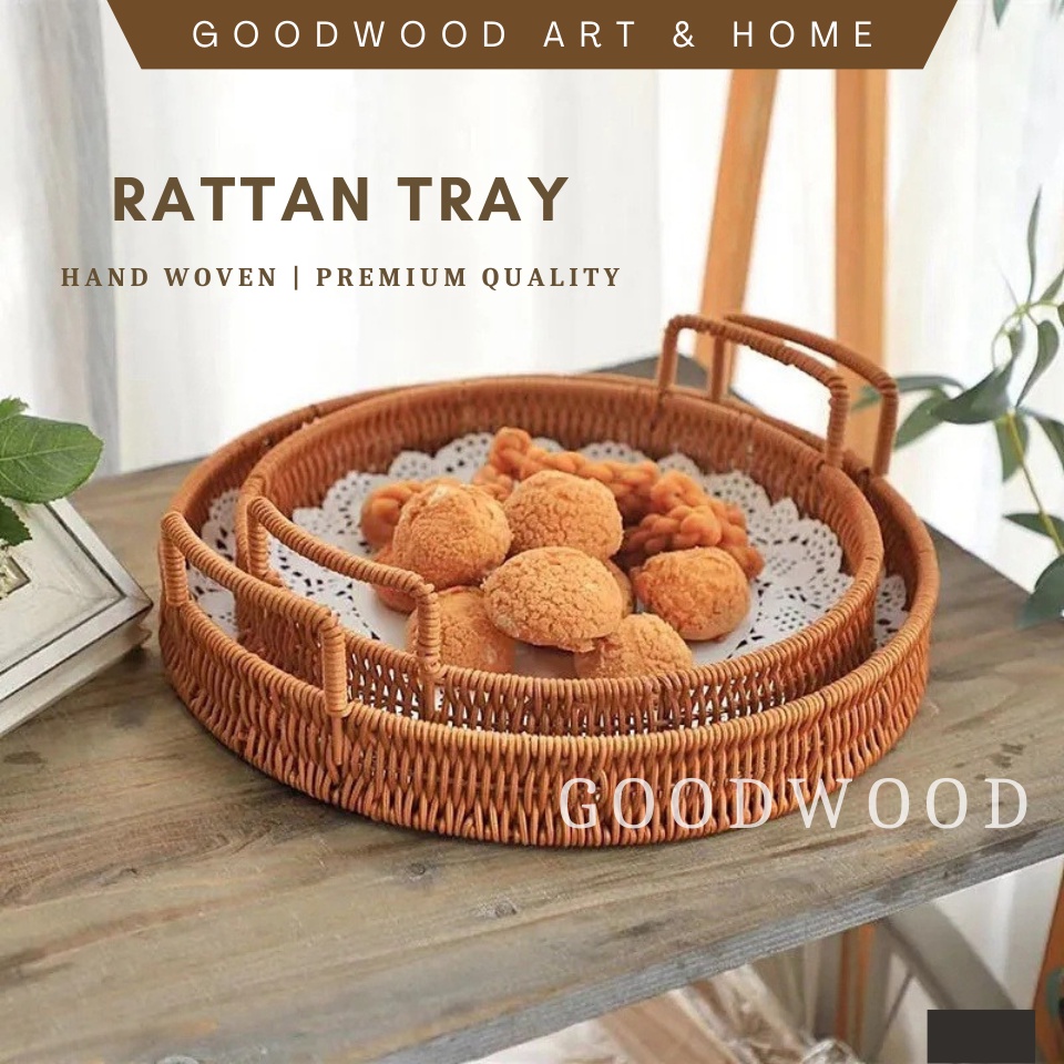 Handmade Rattan Tray Rattan Basket Woven Basket Food Tray Makanan Dulang Bakul Rotan Serving Tray Picnic Basket 藤编篮托盘