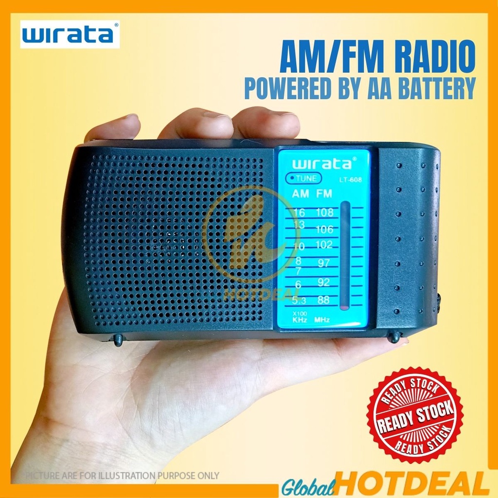 WIRATA Portable Radio Mini FM AM Loud Speaker Small Radio Kecil Murah Radio Camping AA Battery Operated Headphone Jack