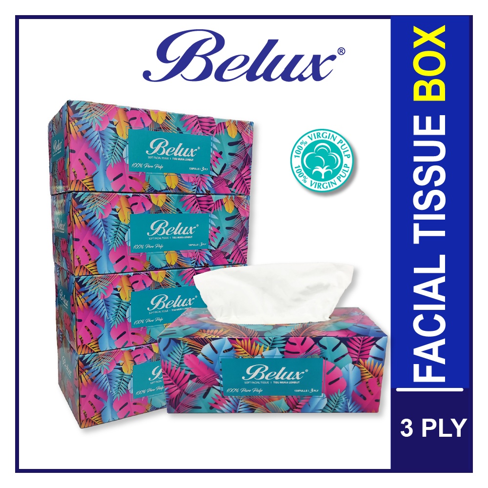 Belux Facial Tissue Box 3 Ply (130 Sheets x 4 boxes in 1 Bag) Soft