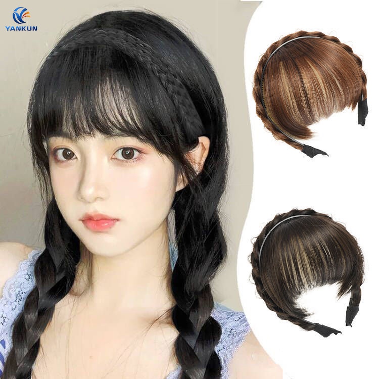 Air Bangs Wig Female Natural Forehead Fishbone Braid Wig Hoop Bangs