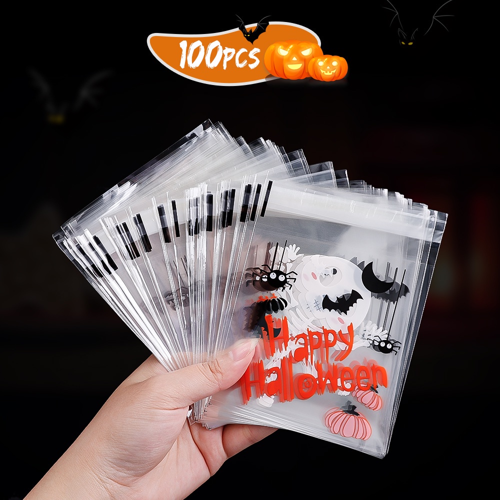 DEGE bgd-050-yyy 100 PCS Halloween Trasparenti Candy Bag per Biscotti al Pane Snack al Cioccolato Plastic bgd-050 