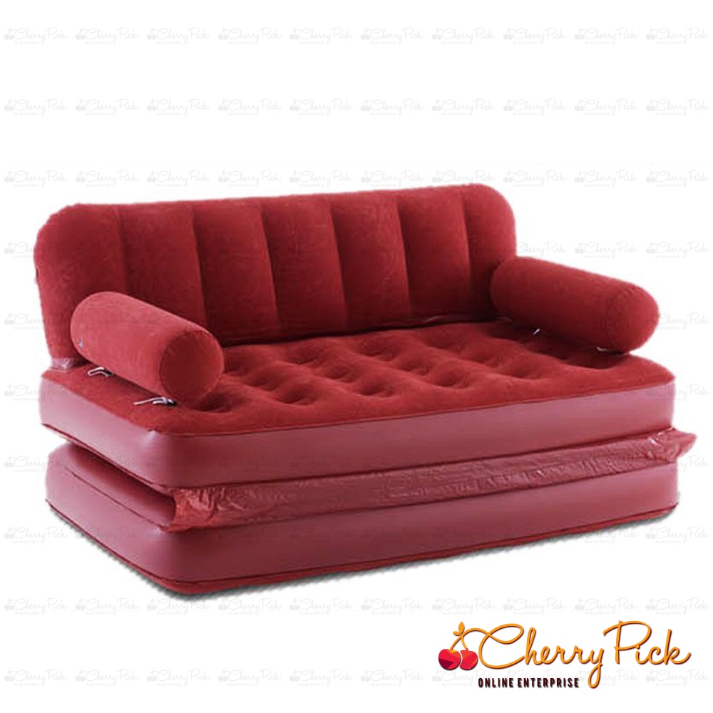 Premium Inflatable Air Sofa Bed Double Mattress Flocking Maroon with