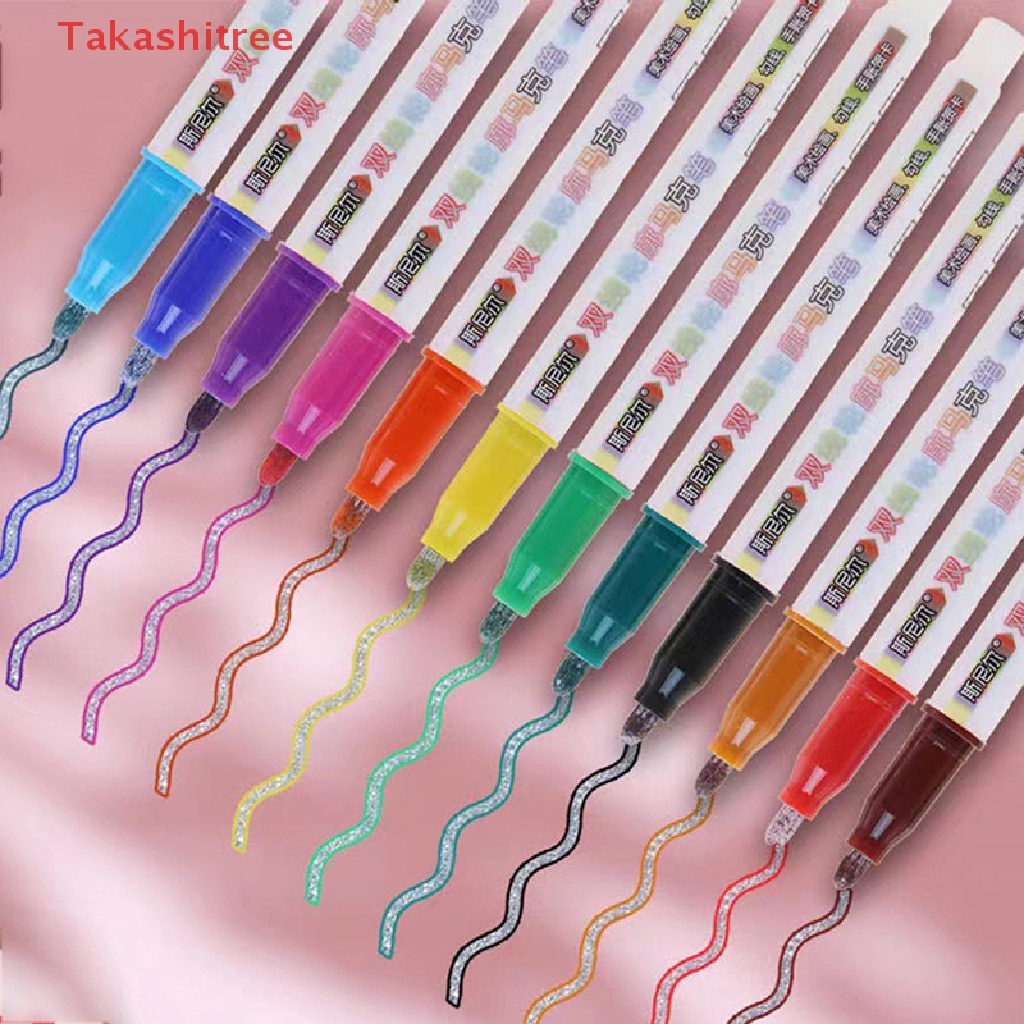 (Takashitree) 12 Colors Double Lines Contour Art Pens Markers Pen
