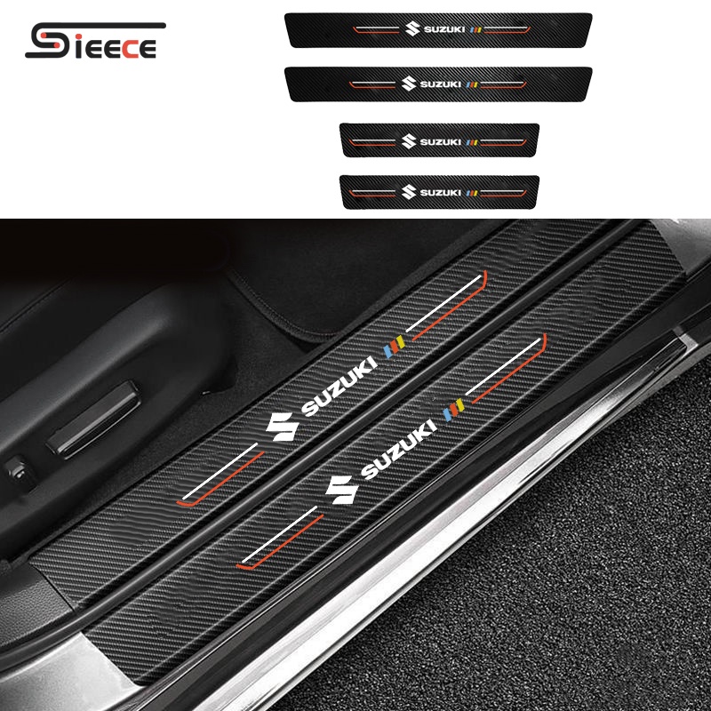 Sieece 4PCS Car Door Sill Protector Carbon Fiber Auto Threshold Strips