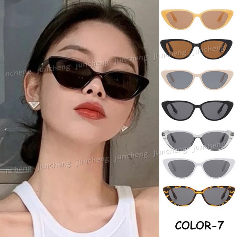 【Ready Stock】COD Retro Triangle Cat Eye Small Face Sunglasses Women's High-end Black Small Frame Sunscreen