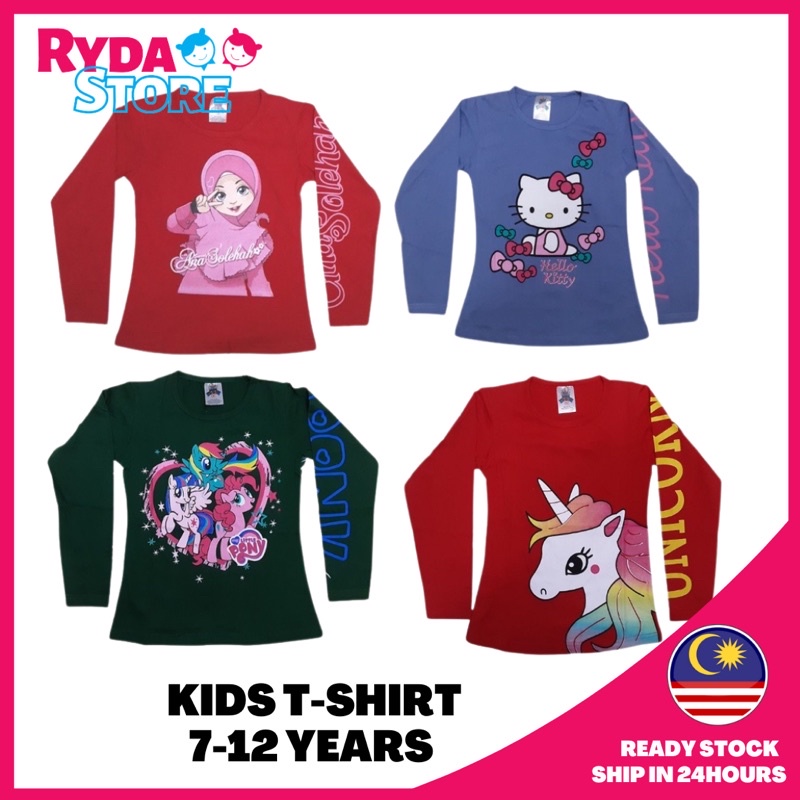 (7-12Y) Baju Budak Perempuan Lengan Panjang Kids Girl Girl Clothing T Shirt Long Sleeve Islamic Muslimah