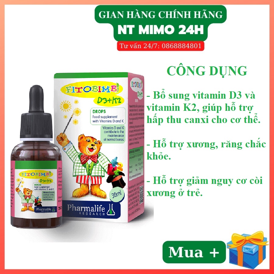 Fitobimbi D3 K2 Vitamin D3K2 Supplement Helps To Absorb Calcium Into