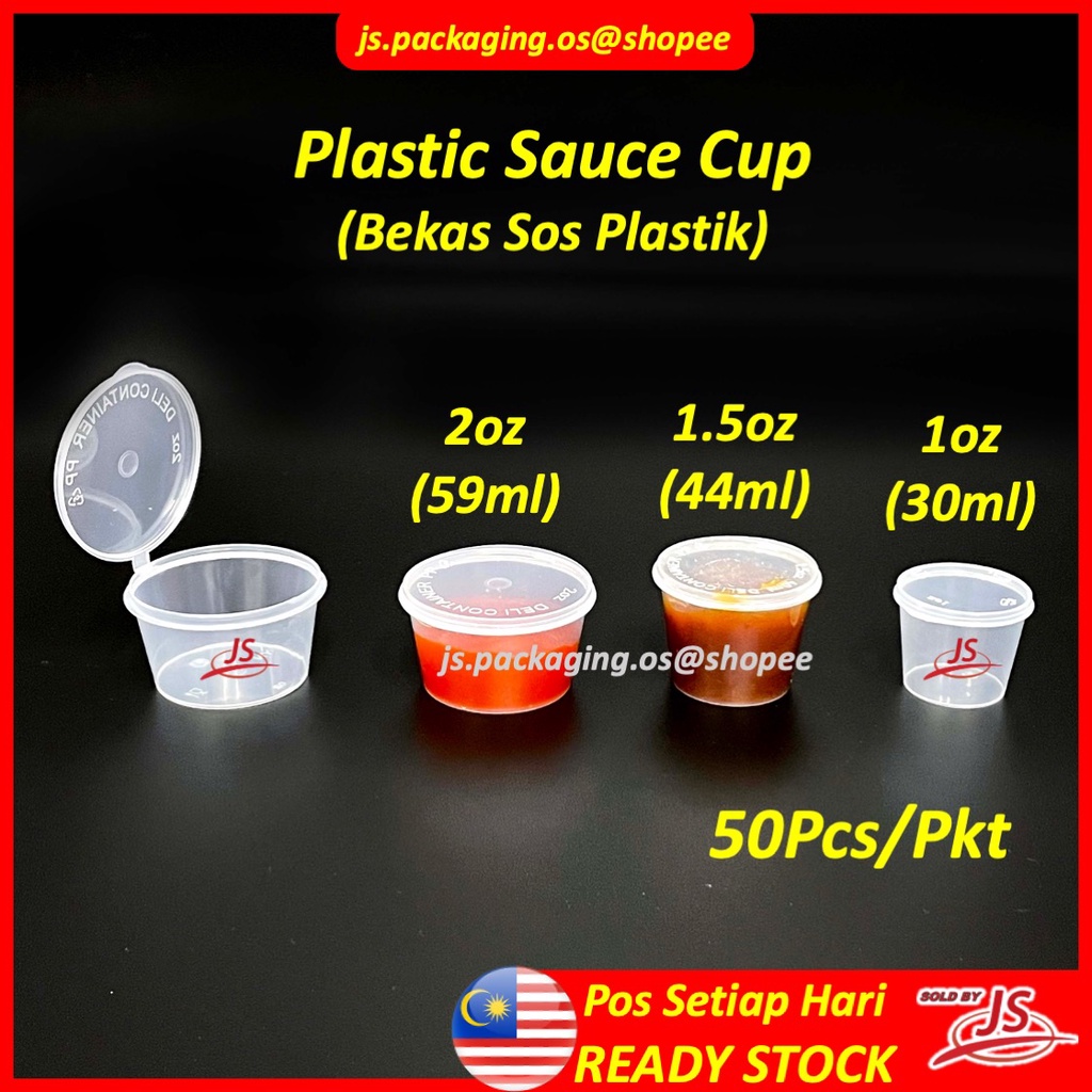 Disposable Plastic Sauce Cup Round Food Container With Lid Bekas Sos Plastik 1oz 15oz 2oz 