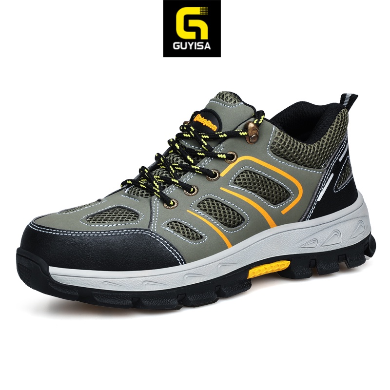 GUYISA safety shoes steel toe Climbing shoes Anti impact protection sole Breathable green 857 35