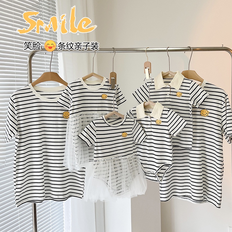 Family Wear Striped T-Shirt Baby Romper Girl Dress Parent-Child Short Sleeve Summer Pakaian keluarga