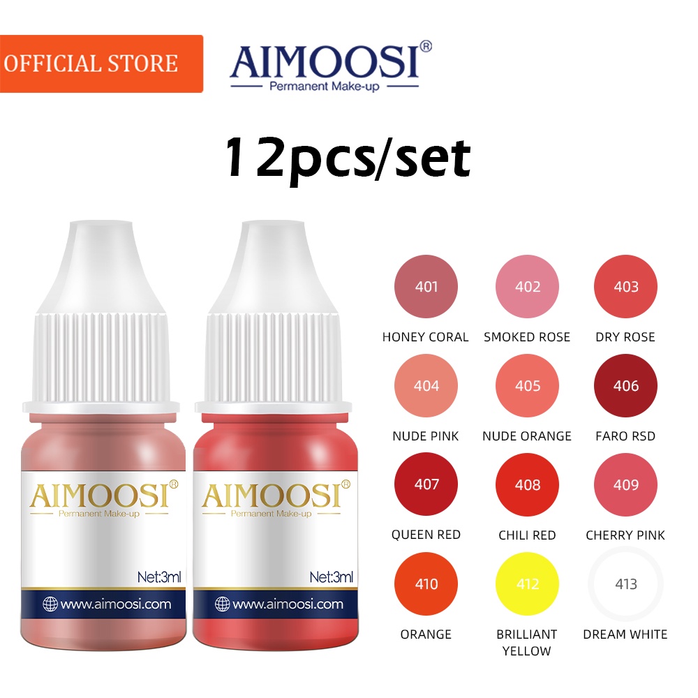 Aimoosi 12pcs/set 3ml Lip Tattoo Color Tattoo Pigment Micro Blade Pigment Mother Born Lip Girl Nude Makeup Semi-Permanent