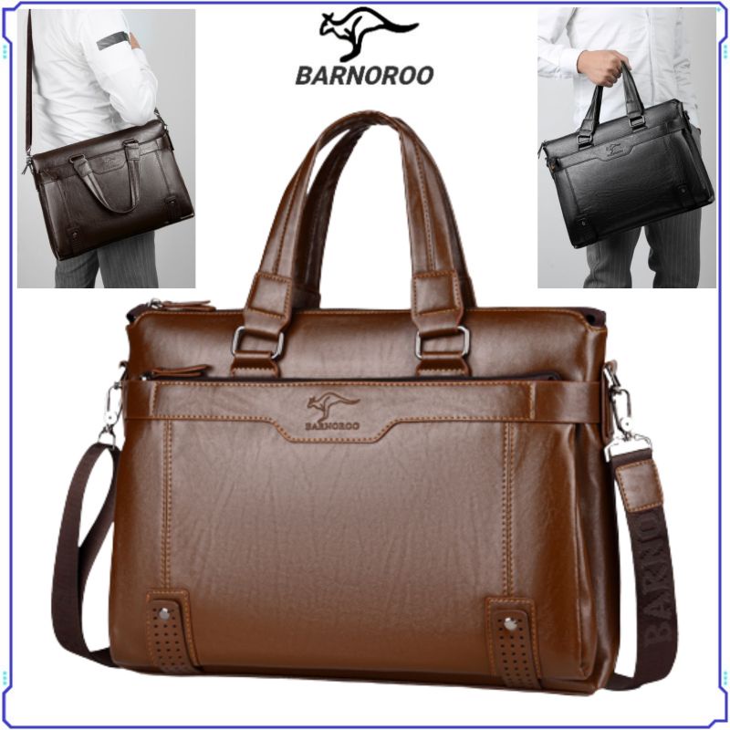 BARNOROO Men Briefcase Laptop Document Bag Leather Kangaroo Business ...