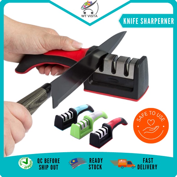 Knife Sharpener 3 Stages Stainless Steel Kitchen Tools Pengasah Pisau