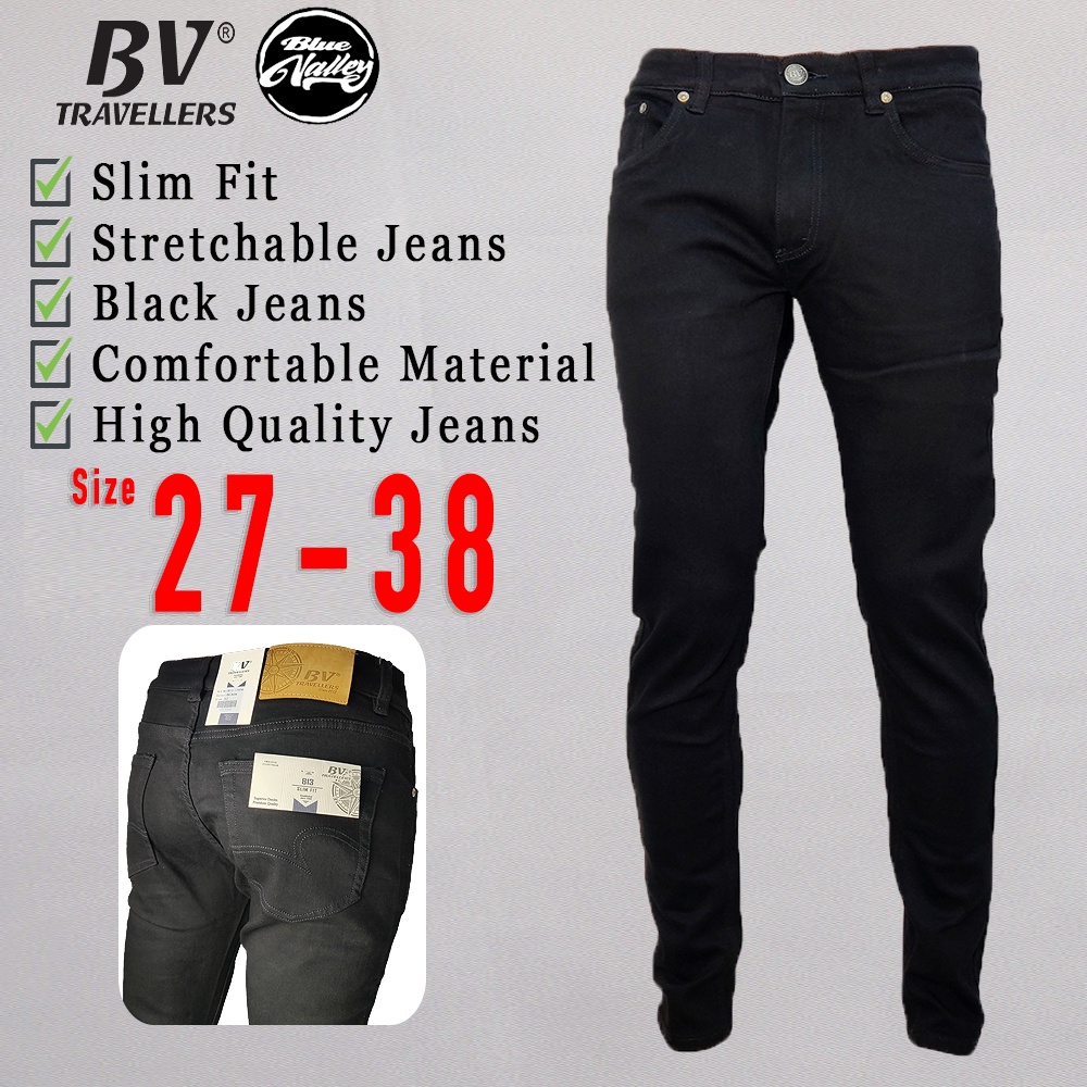 BV Travellers B13 Men's Slim Fit Stretchable Jeans Black 12036 | Shopee ...