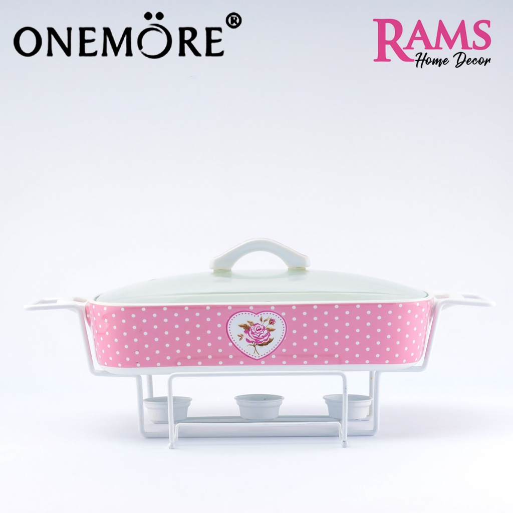 ONEMORE 5300ML Rectangle Porcelain Chafing Dish / Buffet Serving Set - Pink Polka Party