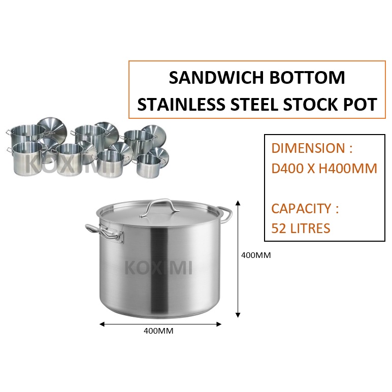 Commercial Heavy Duty Stainless Steel Sandwich Bottom Stock Pot 52