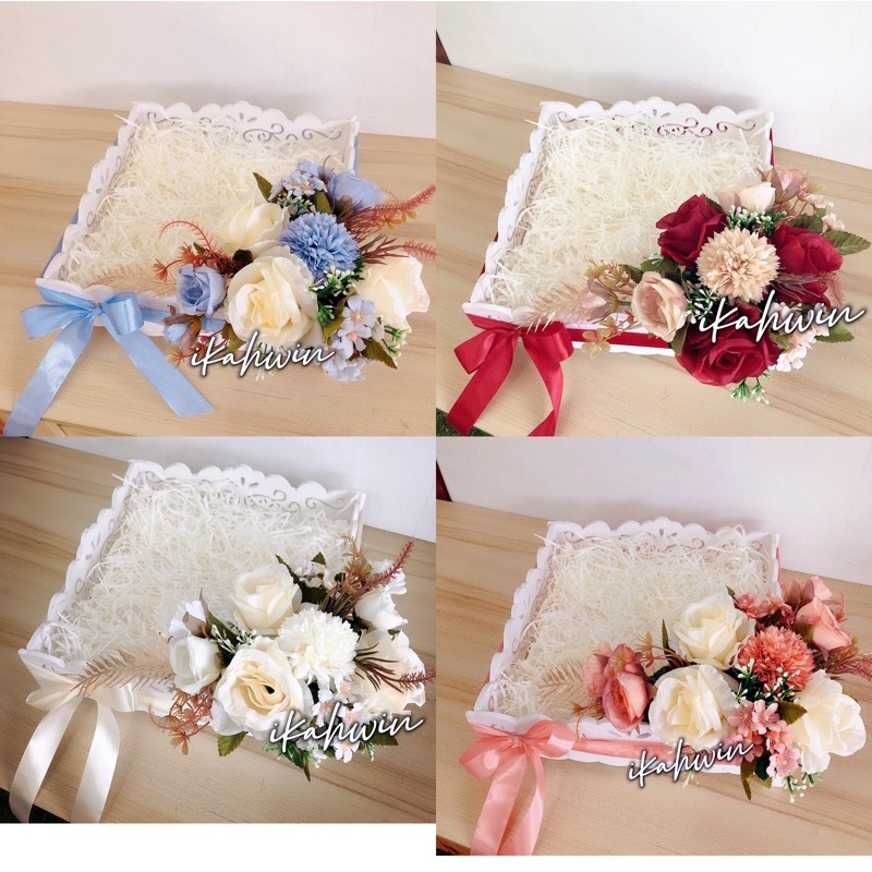 READY STOCK❗️❗️3/5/7Dulang❤️White tray with artificial flowers/Dulang hantaran putih siap gubah bunga/hantaran kahwin
