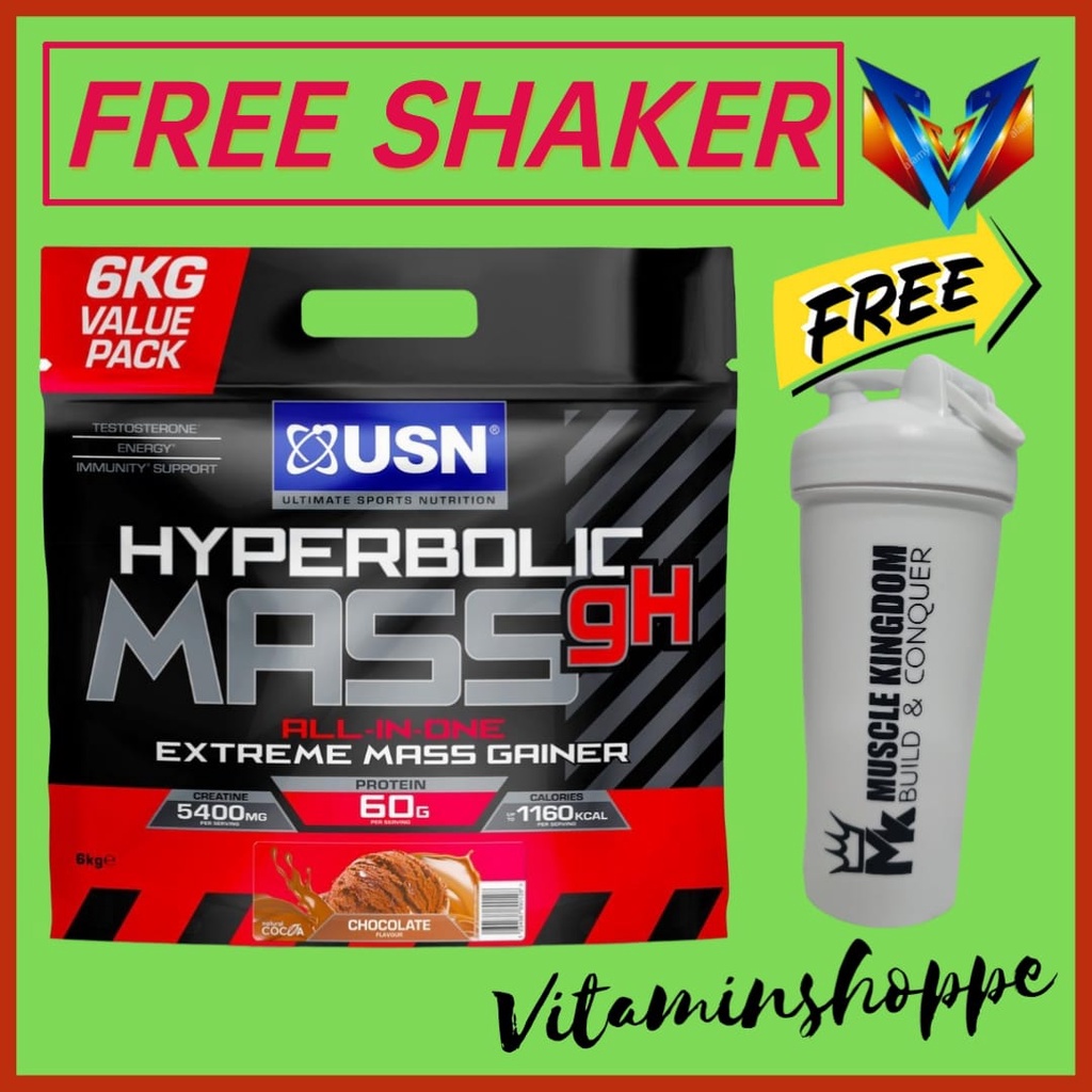 Usn Hyperbolic Mass gH Extreme Weight Gainer Protein Powder 6kg (Free