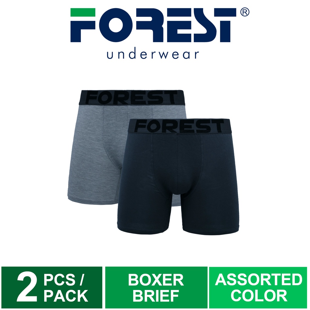 (2 Pcs) Forest Mens Cotton Spandex Boxer Brief Underwear Assorted