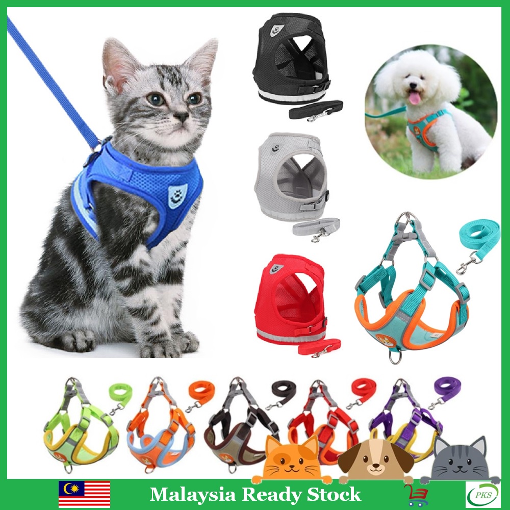 Cat Dog Leash Harness Soft Breathable Air Nylon Mesh Pet Vest Baju Tali Kucing