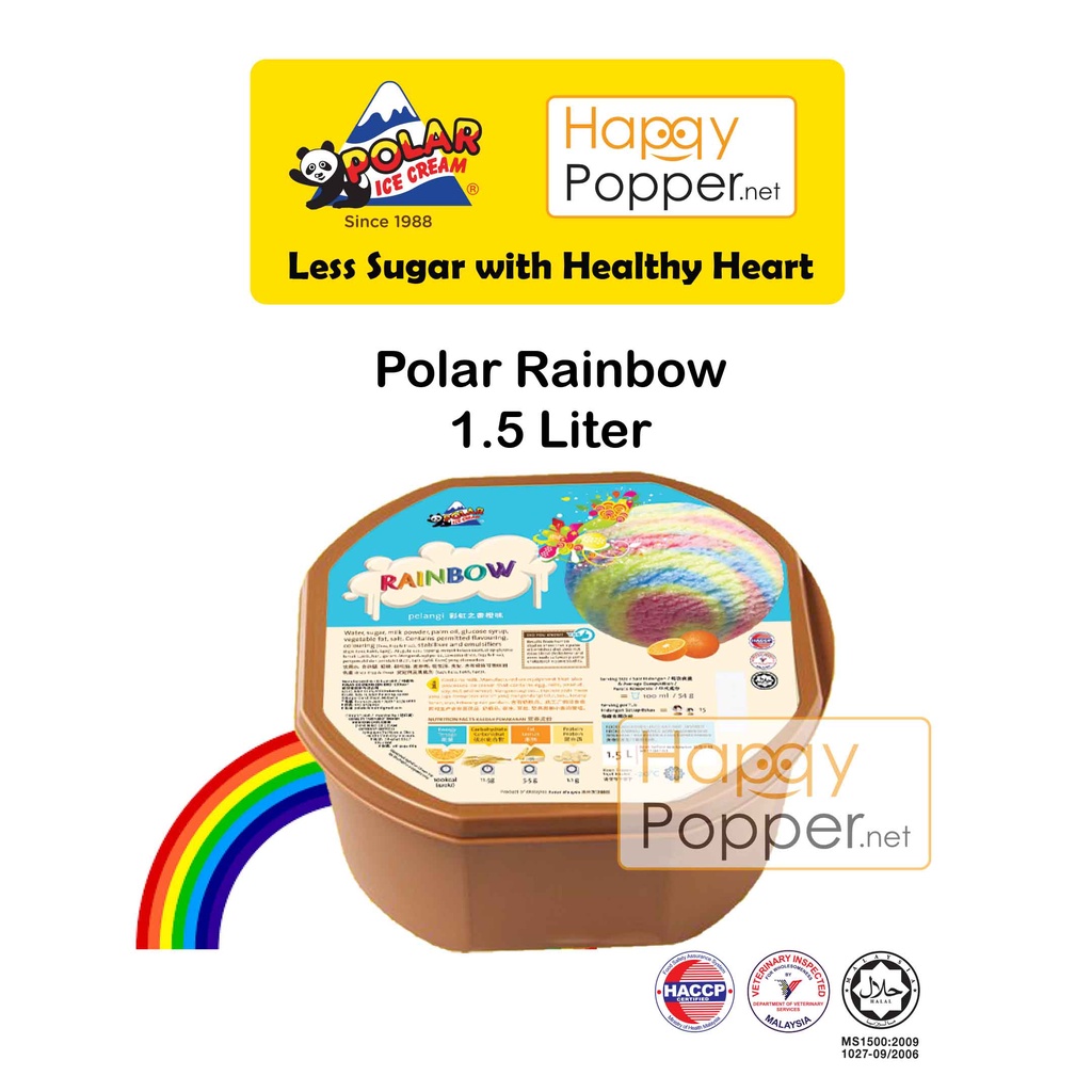 Polar Ice Cream 1.5L 1.5 Liter Tub Flavour Rainbow Frozen Snack Aiskrim