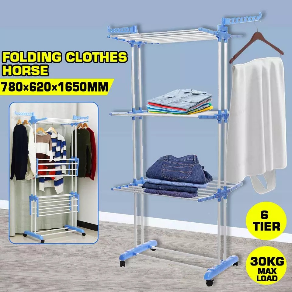 READY STOCK: Korean Hanging Rack / Ampaian Baju/ Penyidai Baju / Foldable Drying Rack with 3-Tier Stainless Steel