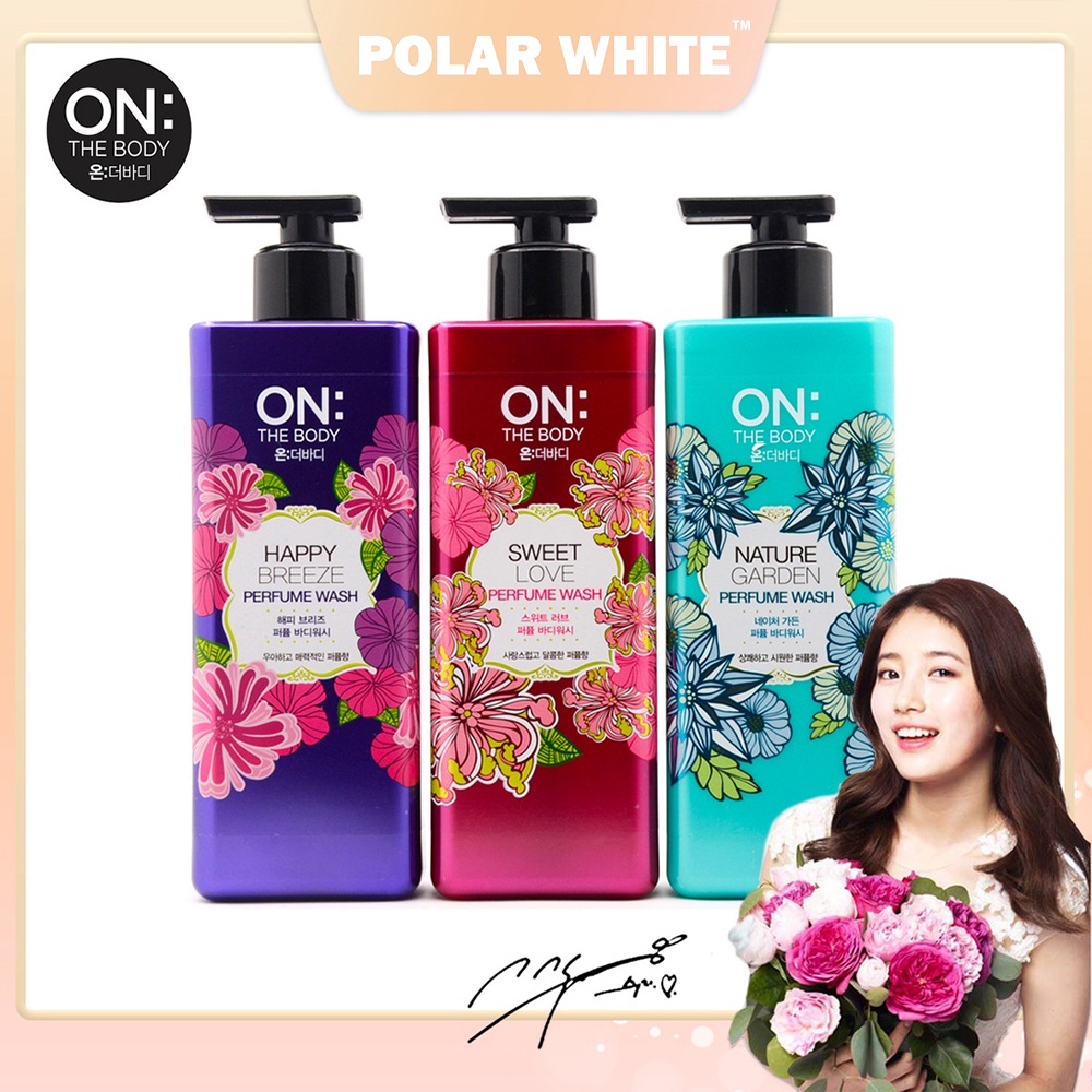 Ready Stock POLAR WHITE B2008 Korea LG ON THE BODY perfume shower gel, body wash moisturizing