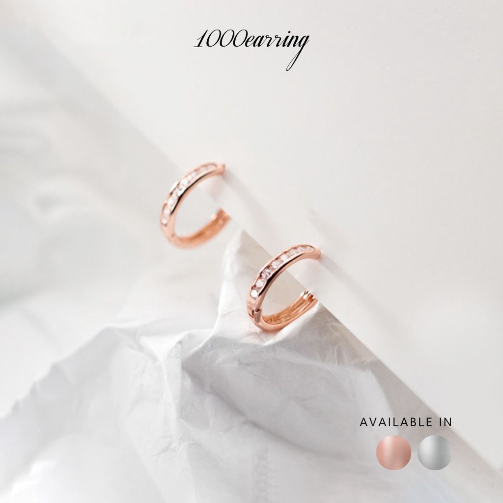 1000earring 925 Sterling Silver Mia Diamante Hoop Earrings - Silver/Rose gold