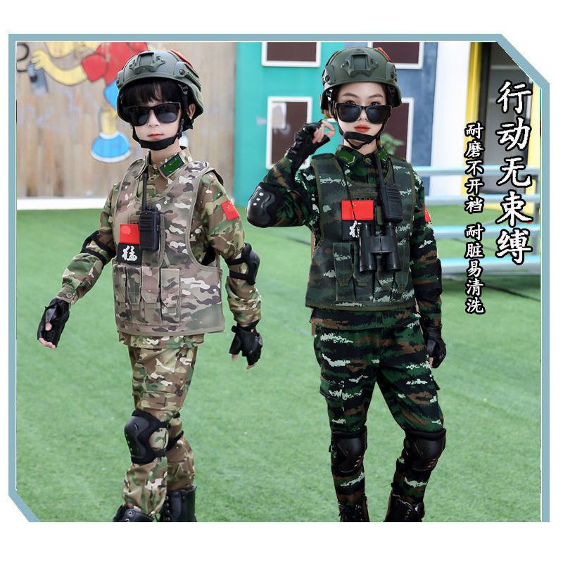 Ready Stock Hot Sale Children Camouflage Uniform Suit Boys Special Forces Breathable Summer Short-Sleeved Expansion Training Military Costume Camp Halloween Police Performance