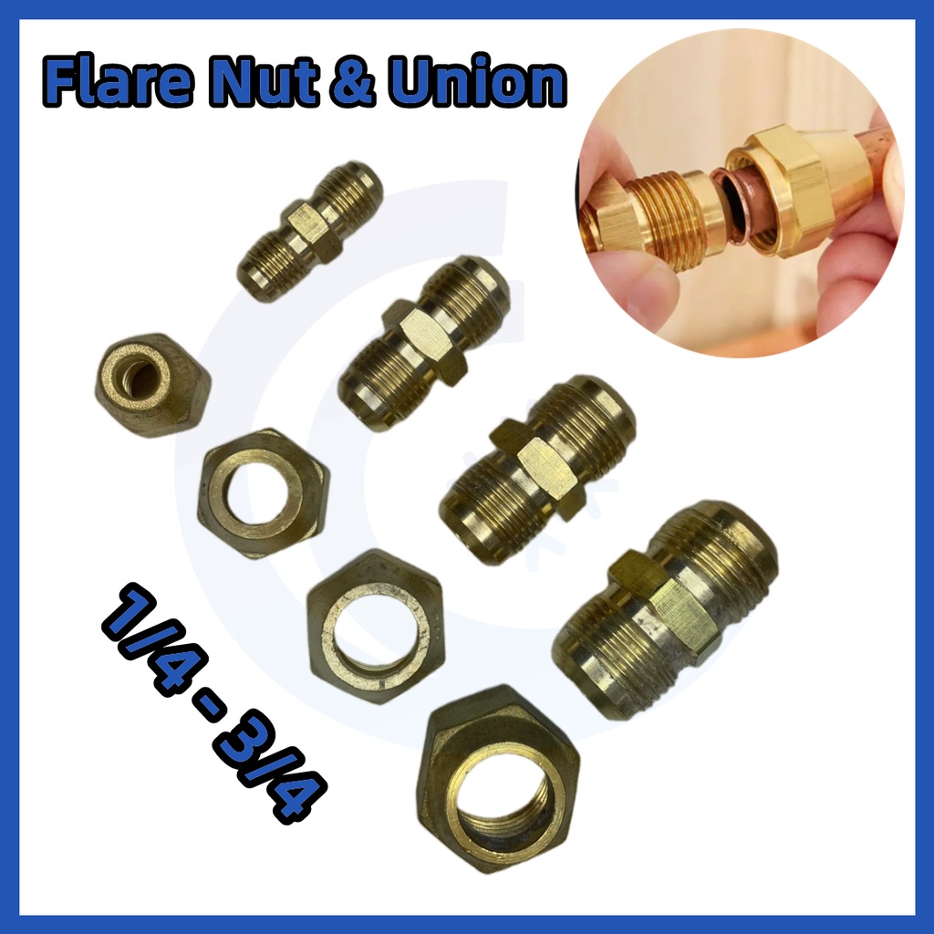 1/4 - 3/4 Copper Flare Nut / Union Copper Air conditioner R22 R410a R32 ...