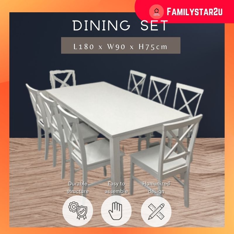 ️familystar2u - 8 Seater Full Solid Wood Dining Set 1 Table + 8 Chairs ...