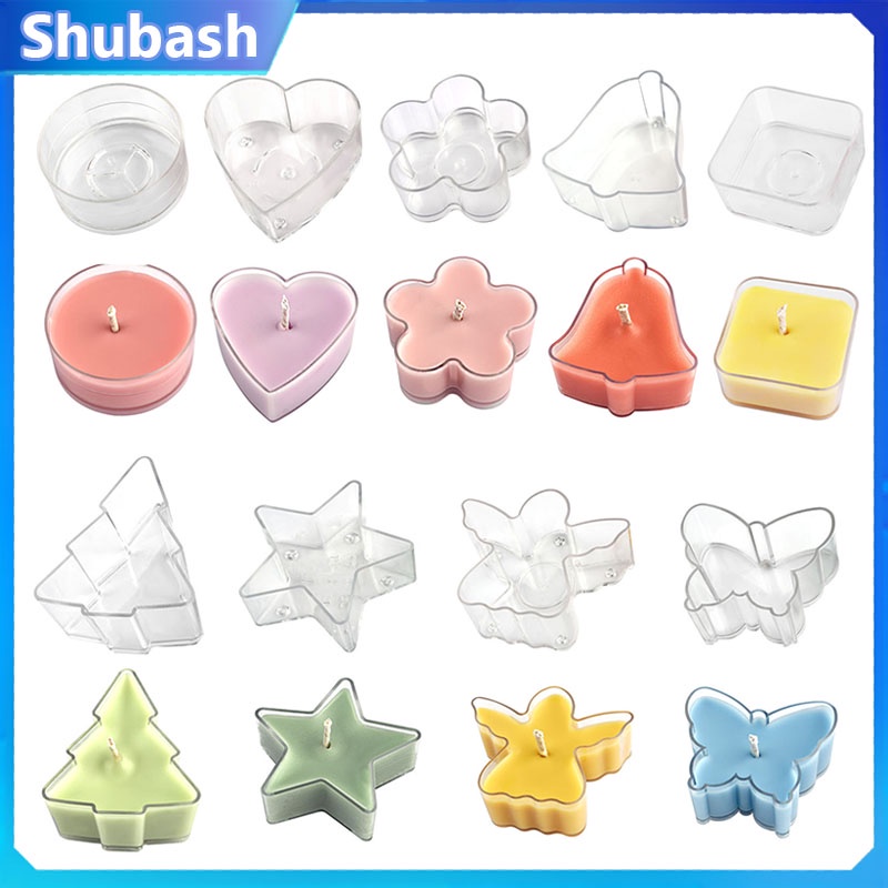 5pcs Flame Retardant Plastic Tea Wax box Christmas Tree Shape Butterfly Shape Candle holder Plastic Candle Cup Container