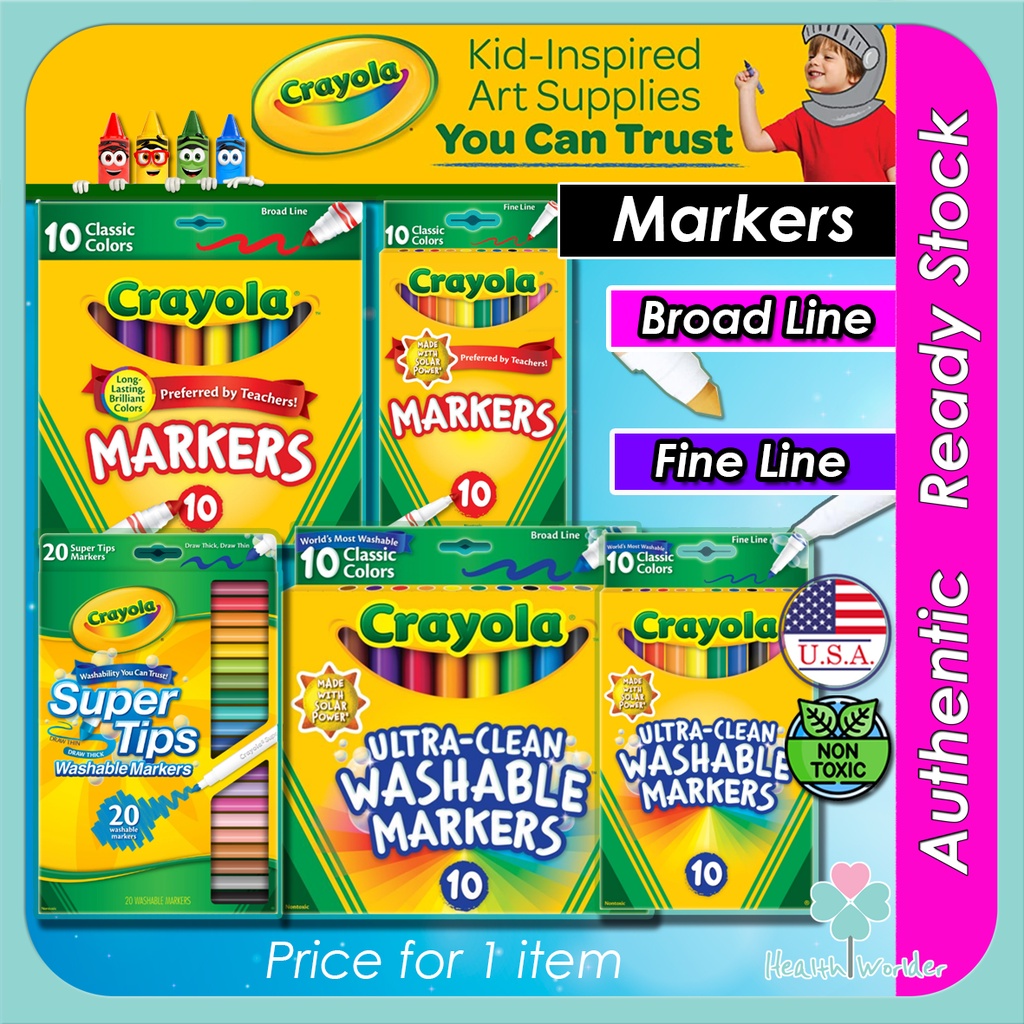 Original Crayola Ultra Clean Washable 12 ct Color Broad Line Marker Non Toxic For kids