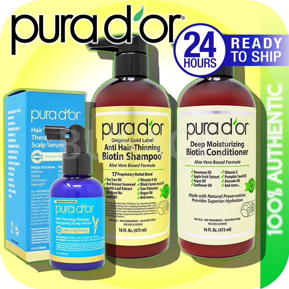 PURA D'OR Gold Label AntiThinning Biotin Shampoo and Conditioner