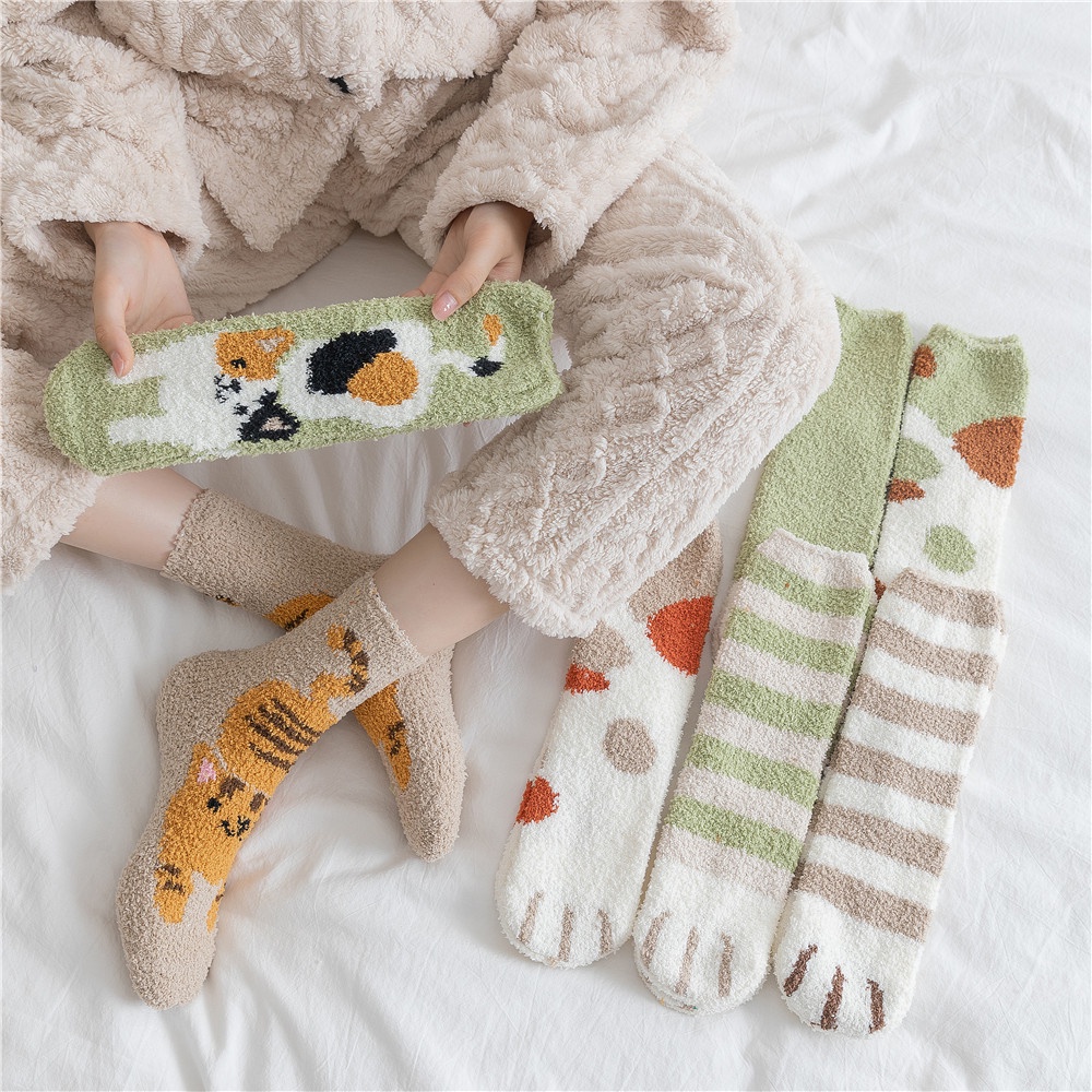 Womens Fuzzy Socks Comfortable Cute Cat Paw Soft Slipper Sock Winter Warm Fluffy Winter Cozy Home Sleeping Comfy Christmas Socks