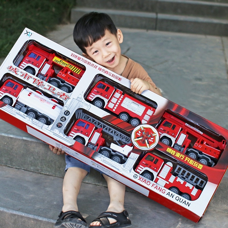 Kid Firetruck Rescue Toy Playset Fire Engines Construction Truck Vehicle Car Model Set Toy Mainan Kereta Bomba