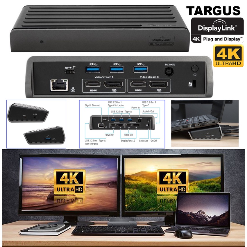 Original Targus TypeC DOCK180 Dual Video 4K Universal Docking Station