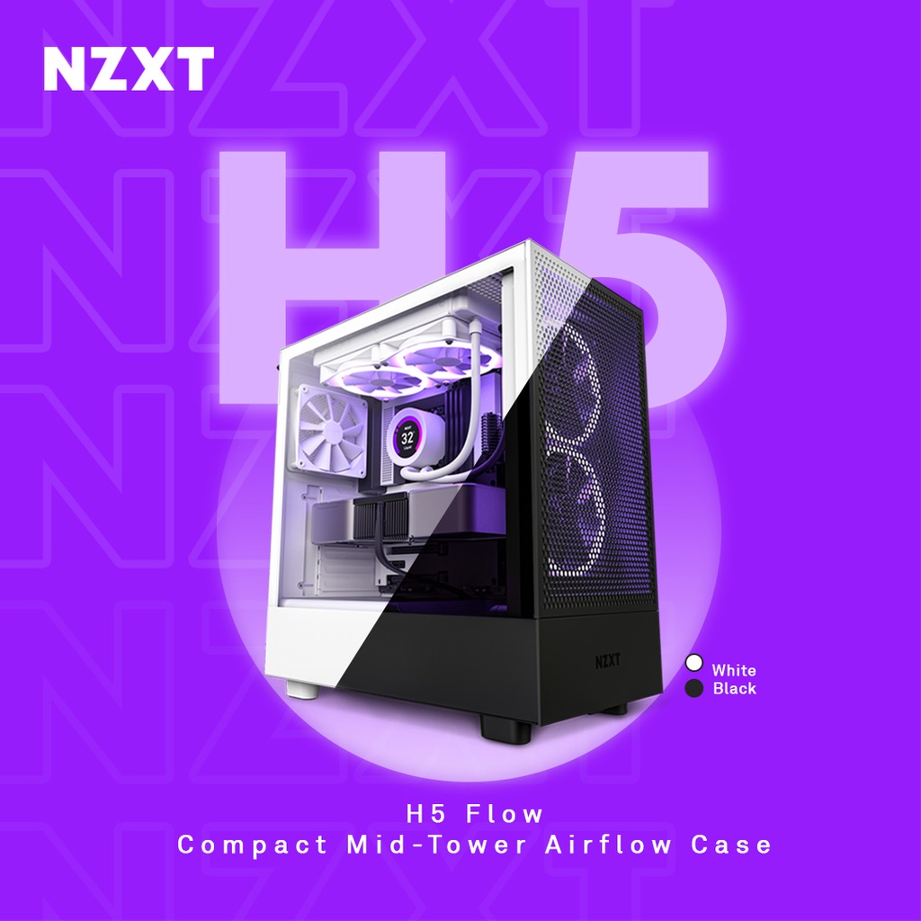 Nzxt H5 Flow Compact Mid Tower Airflow Tg Pc Case 2 Colors Available Shopee Malaysia 