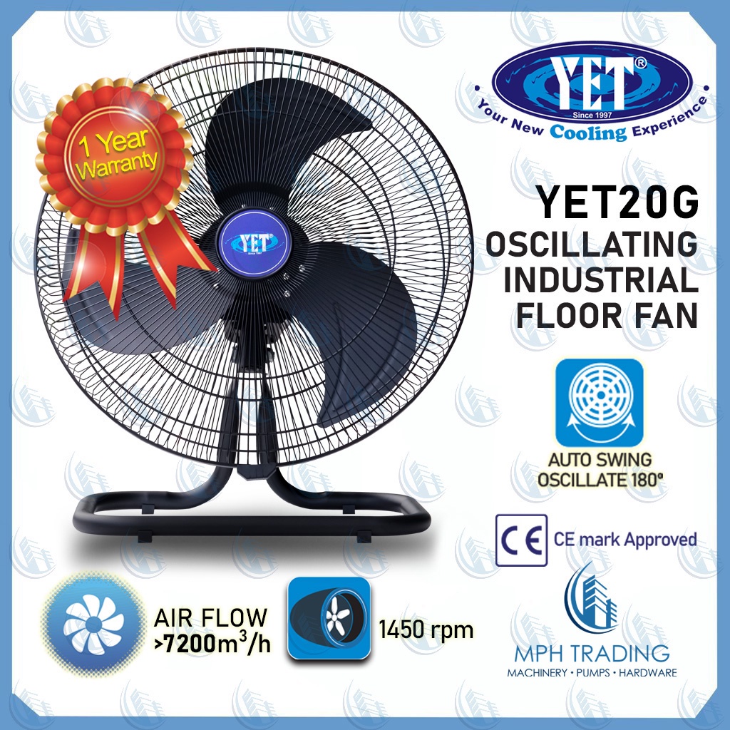 YET 20G Industrial Floor Fan Oscillating Industrial Floor Fan (Motor Overheat Protection, Full