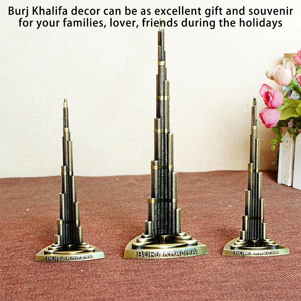 【Biho】18cm 13cm 3D Metal Burj Khalifa Tower Figurine Statue Vintage Model Decoration