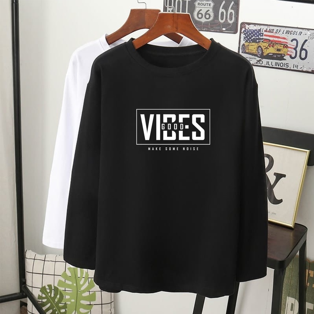 Good Vibes baju t-shirt lengan panjang muslimah viral/long sleeve women gals wanita labuh/oversize/100% cotton