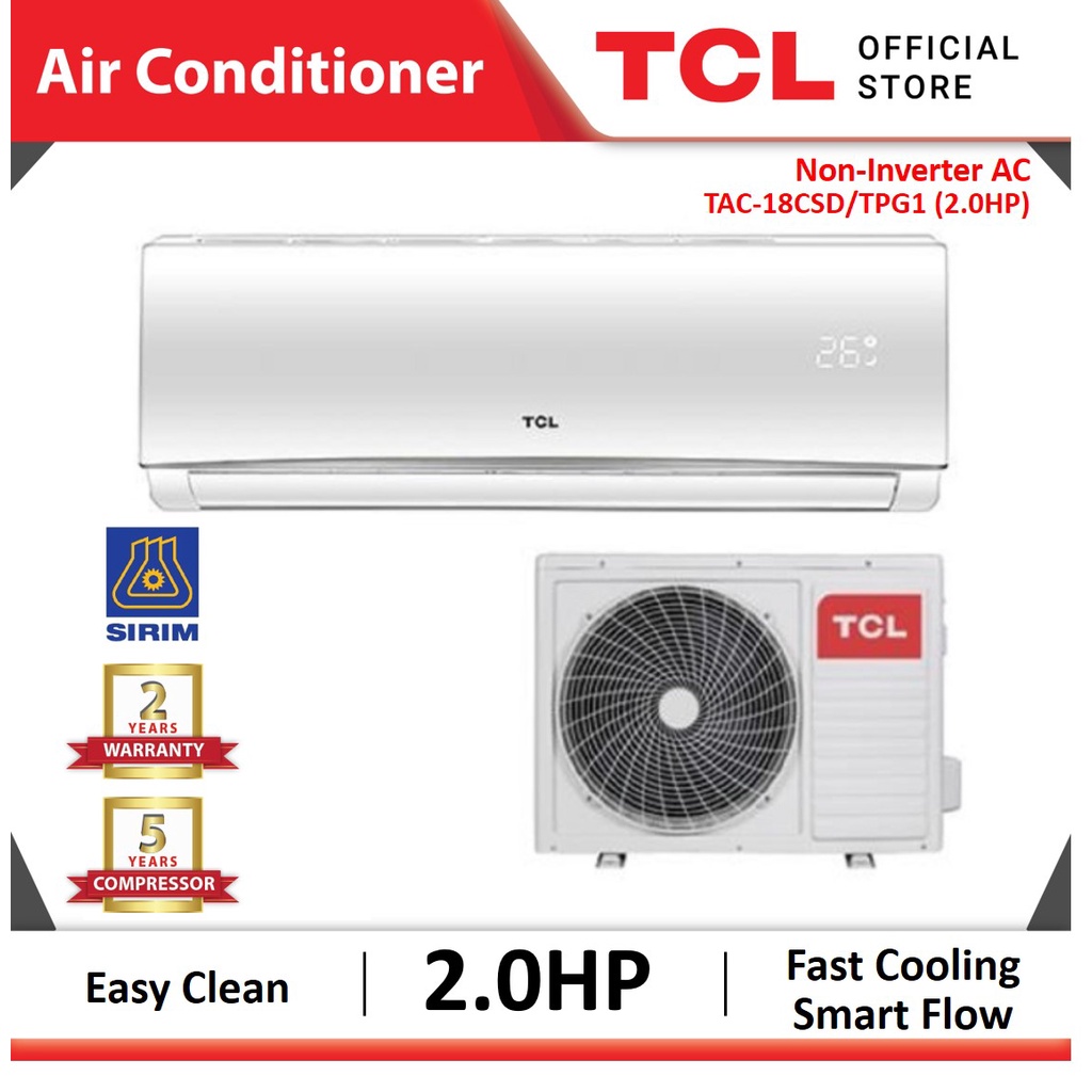 TCL 2.0HP Gentle Cool Air Conditioner Indoor & Outdoor TAC-18CSD/TPG1 ...