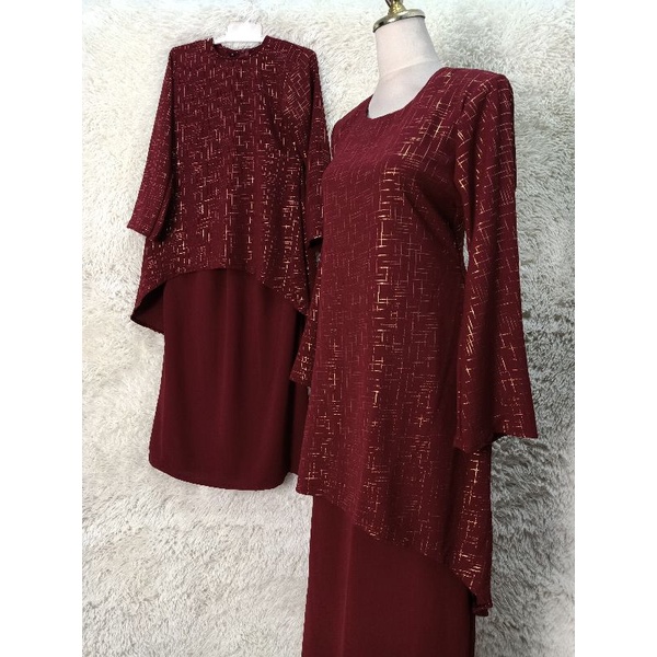 Baju Kurung Moden Fishtail Sedondon Mak Anak Meroon Blood Red Limited Edition