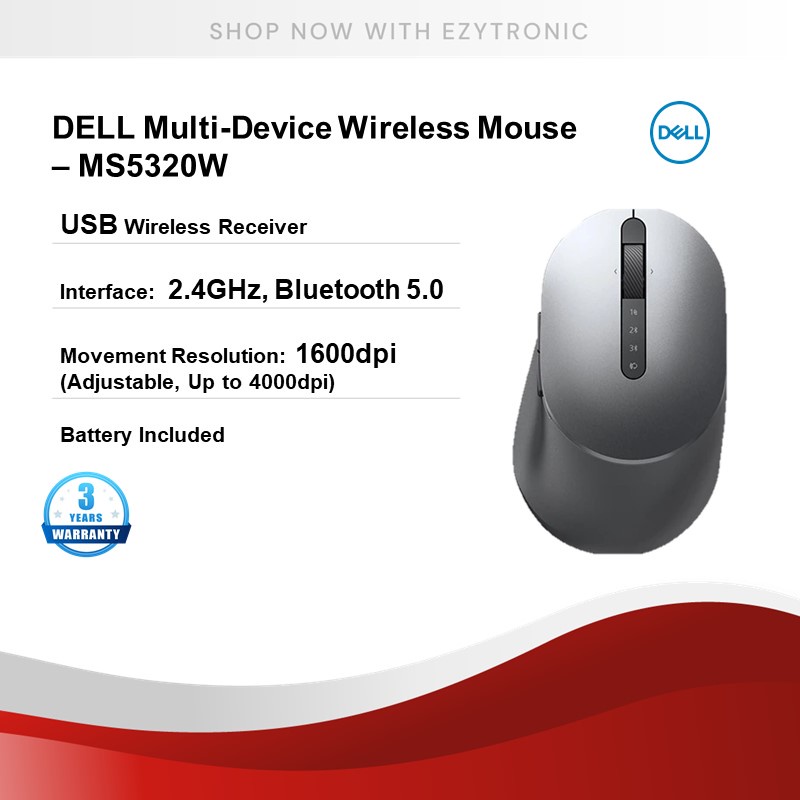 DELL Multi-Device Wireless Mouse – MS5320W 2 Bluetooth 4000 dpi  Quick-access 7 button for student home business office | Shopee Malaysia