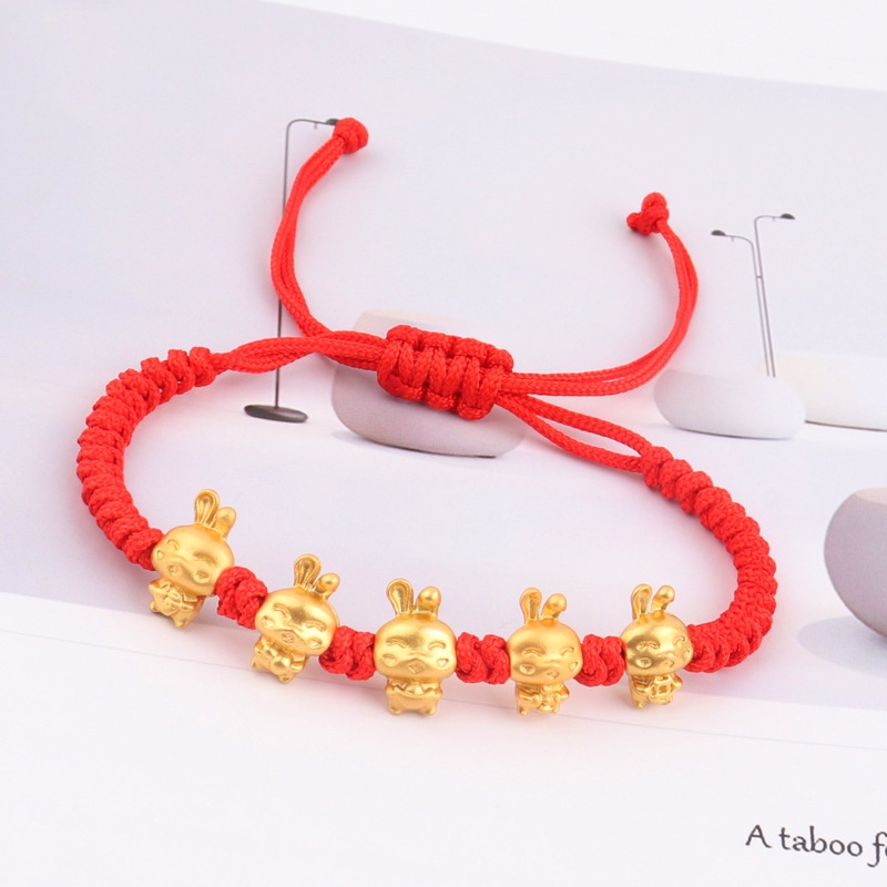 2023 999 Plated Gold Rabbit Bracelet Zodiac Rabbit Red String Bracelet ...