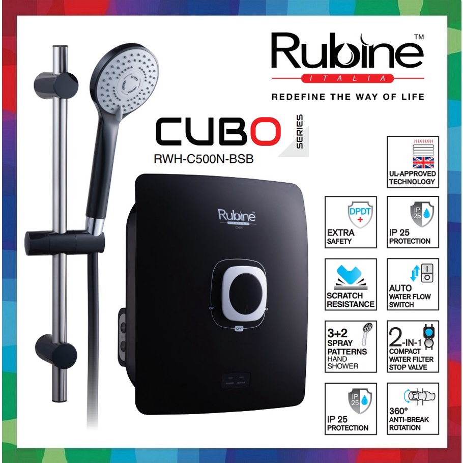 Rubine CUBO Instant Water Heater RWH-C500N SAND BLACK / Pemanas Air ...