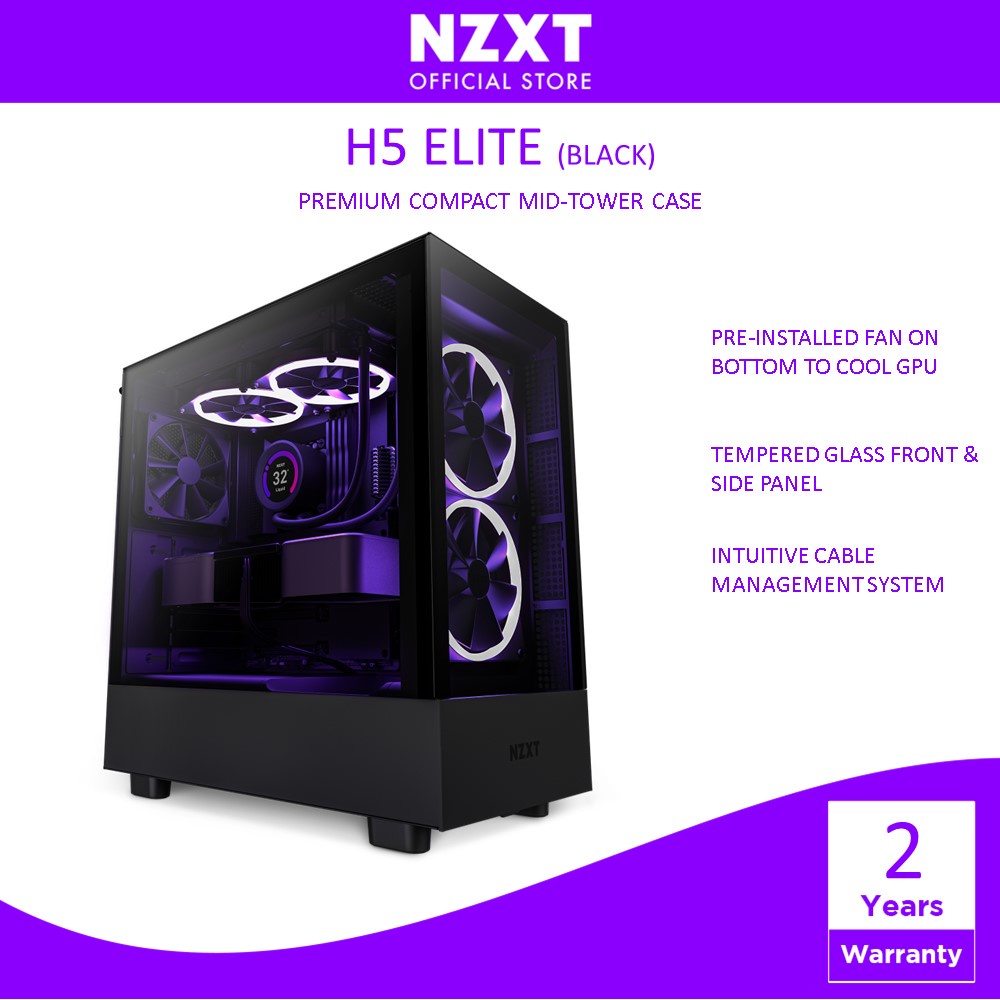 NZXT H5 Elite Premium Compact MidTower Desktop PC Gaming Case Black / White Shopee Malaysia