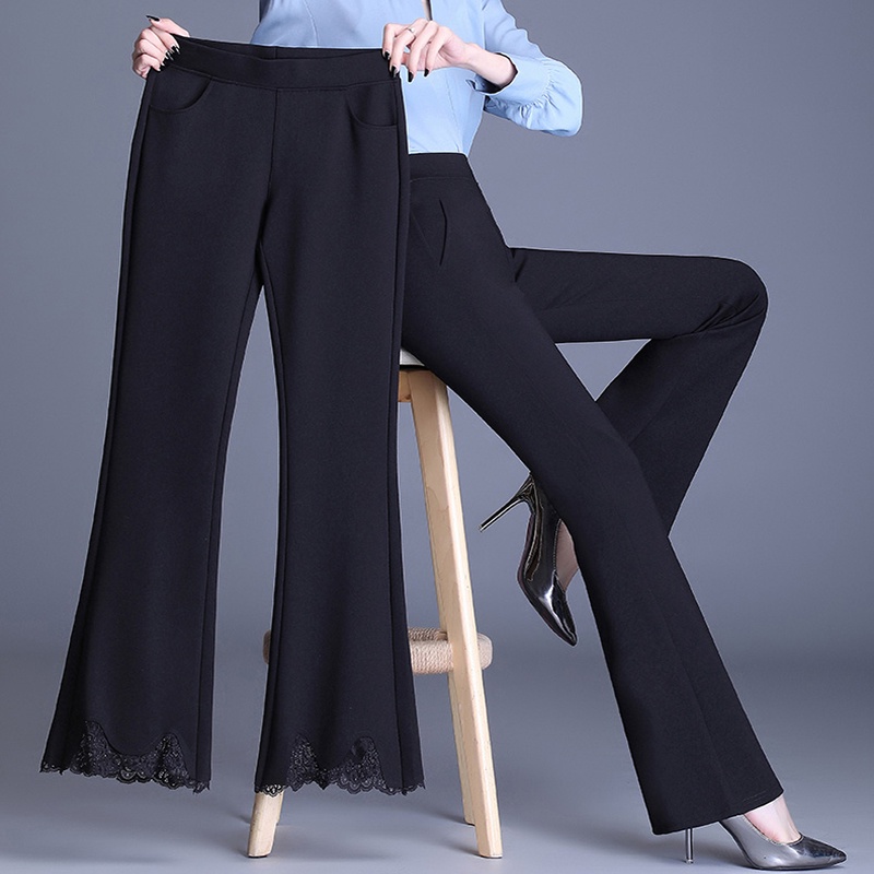 [Ready Stock]Casual Basic Pants Lace flare pants Women High Waist Pants ...