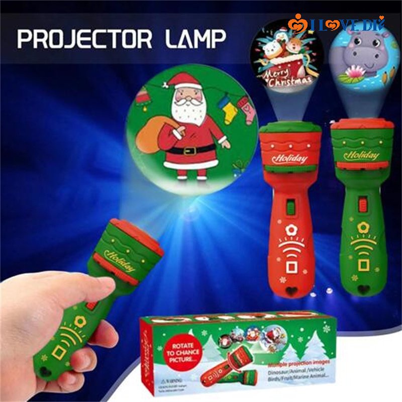 Creative Cartoon Christmas Pattern Projection Mini Torch/ Fun Xmas Picture Screening Flashlight